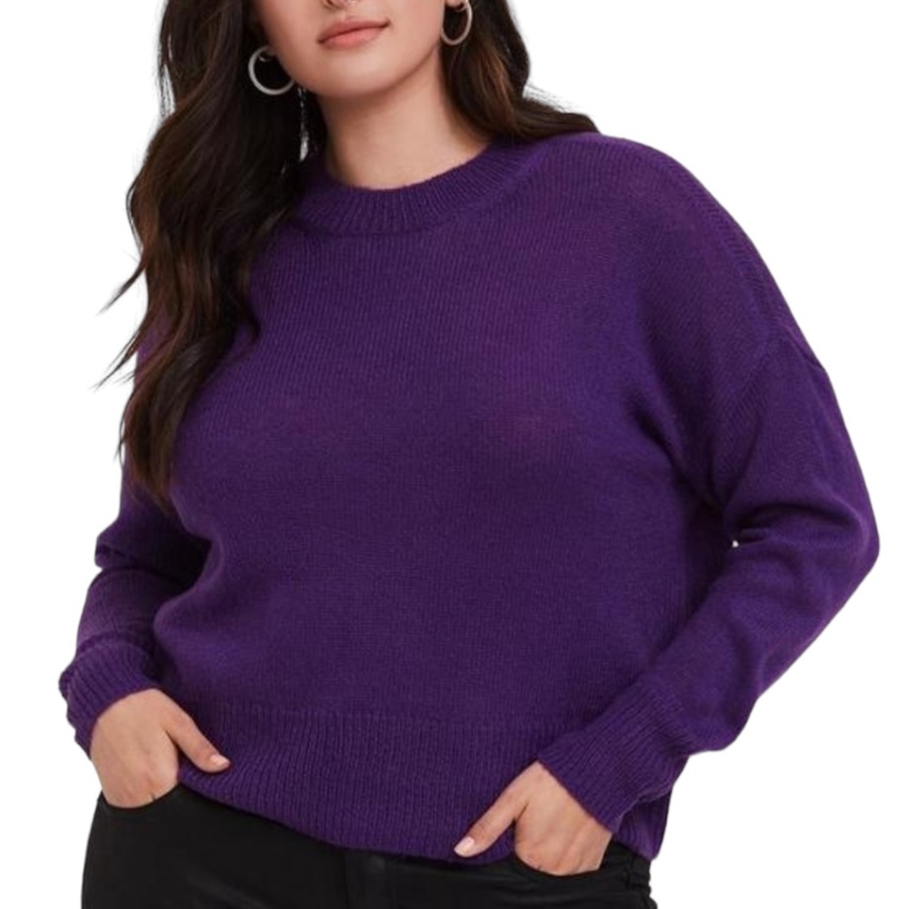 Torrid Plus Neon Purple Drop Shoulder Crop Pullover Sweater Size 0 (12).